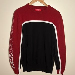 Guess Los Angeles Embroidered Sleeves Mens Sweater Red And Black US Size L